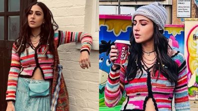 Sara Ali Khan’s Colorful Cardigan, Long Denim Skirt, And Bennie Are Playful Autumn Vacation Goals