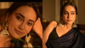 Surbhi Jyoti paints dream in sheer navy blue saree and backless blouse, watch