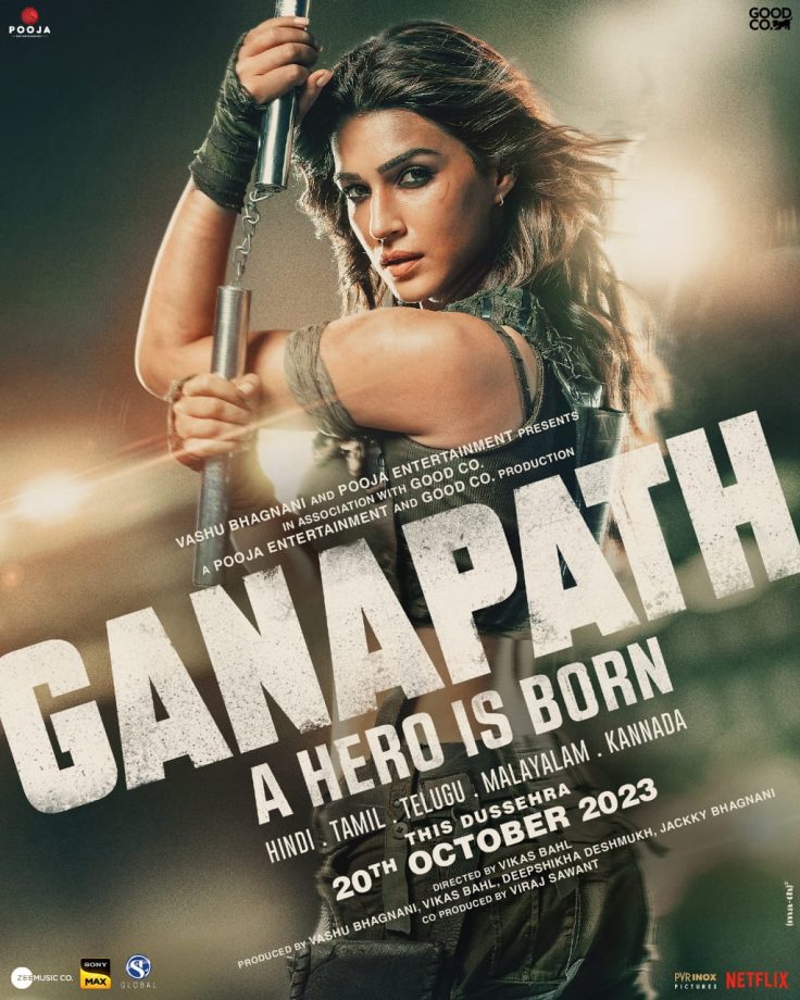 This Ganesh Chaturthi, Pooja Entertainment Presents Kriti Sanon's Raw and Rugged Action-Packed Avatar in the poster of GANAPATH - A Hero Is Born! 853054