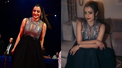 Trisha Krishnan Epitomises Minimalistic Glam in Metallic Black Gown And Bold Red Lips