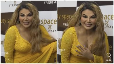 Watch: Rakhi Sawant saves an ‘oops moment’ in see-through yellow georgette saree