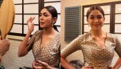 Aankh Micholi Promotions: Mrunal Thakur blooms in golden intricate ethnic kurta [Photos]