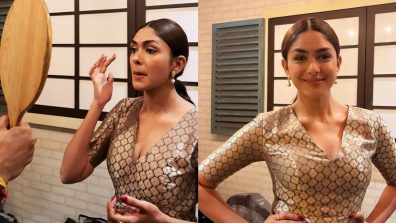 Aankh Micholi Promotions: Mrunal Thakur blooms in golden intricate ethnic kurta [Photos]