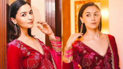 Alia Bhatt Spreads Ethnic Charm In Red Salwar Suit With Bindi, See Photos