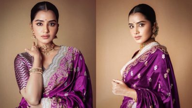 Anupama Parameswaran Create Magic In Purple Saree, Gold Necklace Set, And Gajra Bun