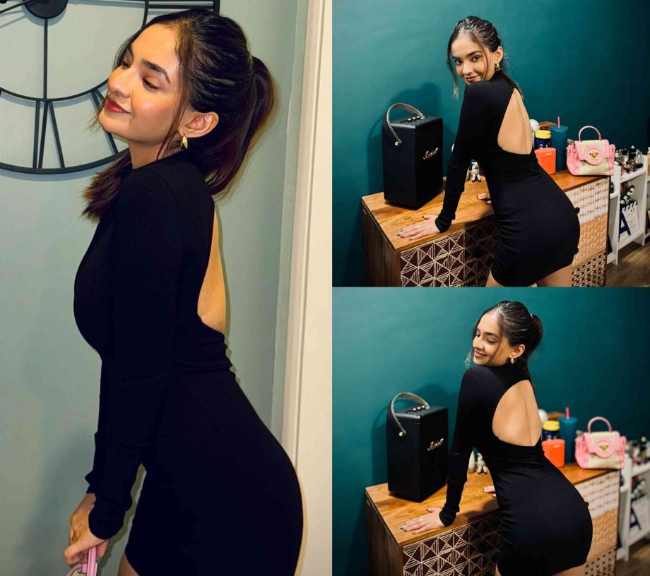 Anushka Sen's chic look in black bodycon dress 861128