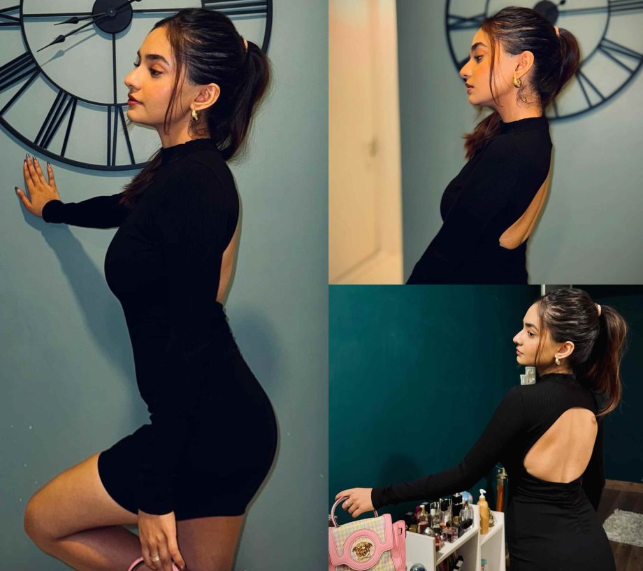 Anushka Sen's chic look in black bodycon dress 861129