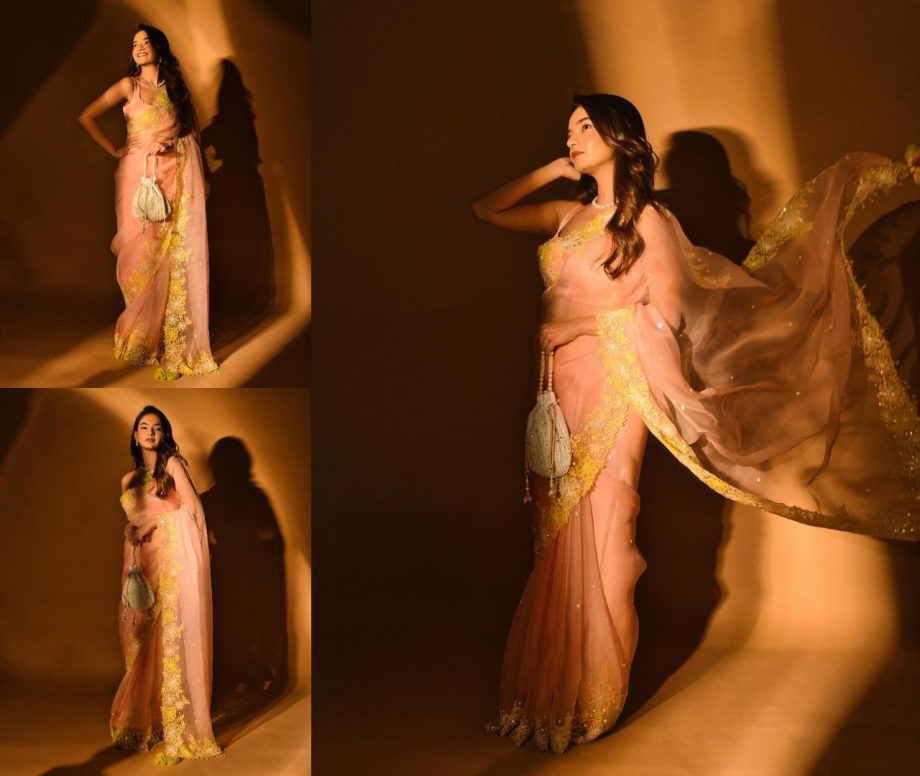 Baal Veer actress Anushka Sen gives contemporary flair to her organza peach saree 865443