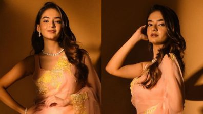 Baal Veer actress Anushka Sen gives contemporary flair to her organza peach saree