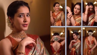 Banarasi Basics: Raashi Khanna’s traditional twirl comes in silk drape, floral bun & gold jewellery