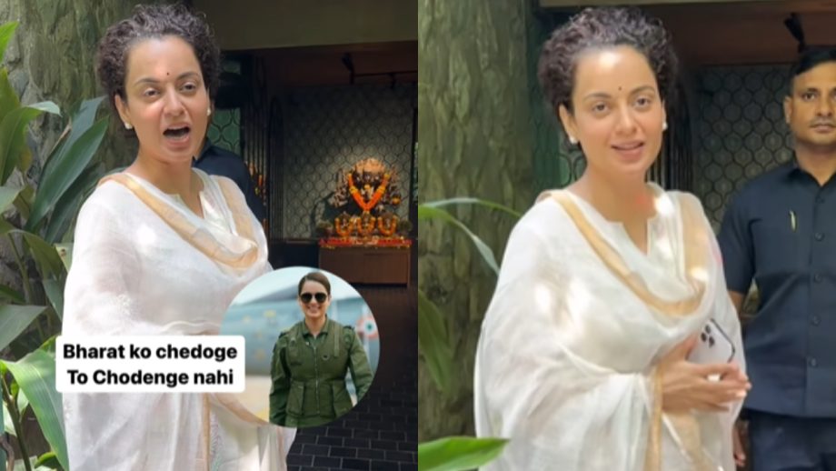 "#BharatKoChhedogeTohChhodengeNahi", says Kangana Ranaut as she gets papped in the city 857826