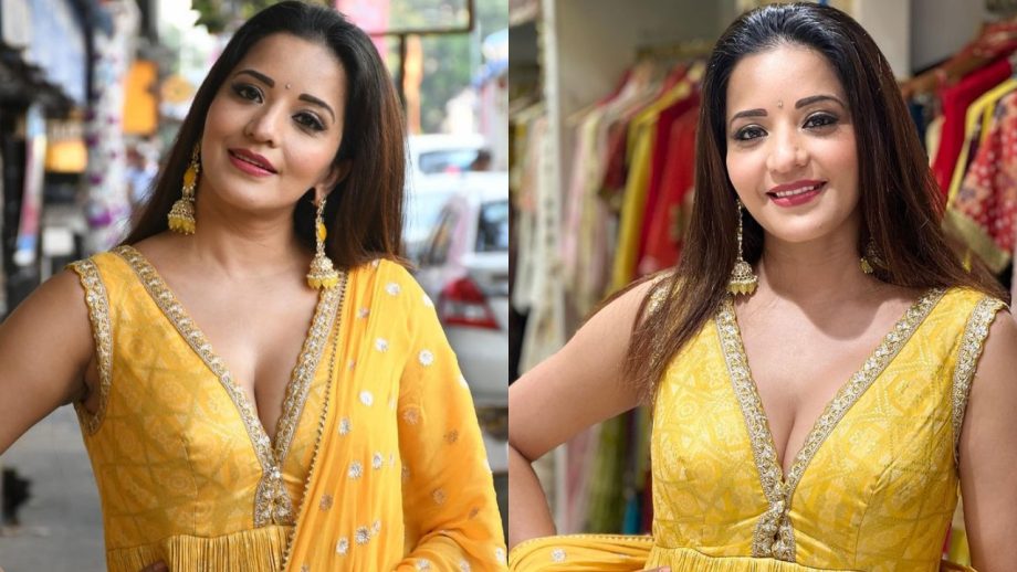 Bhojpuri actress Monalisa looks divine in deep neck yellow embellished salwar suit [Photos] 864634