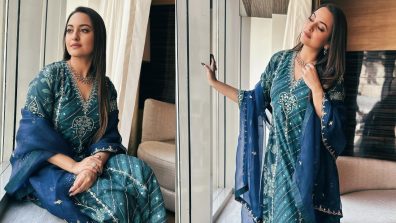 Festive Flair: Sonakshi Sinha curls divine in simple navy blue zari work salwar suit