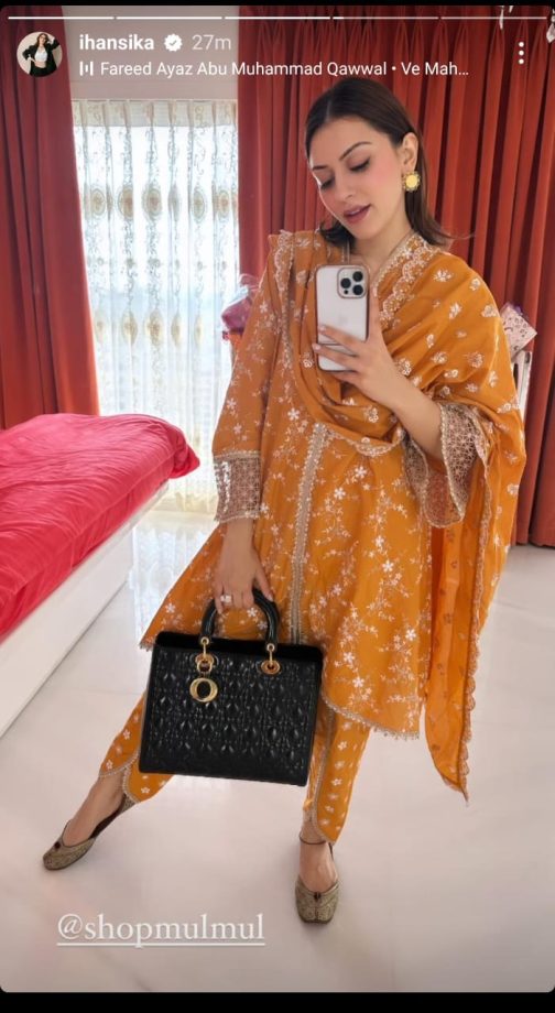 Get Ready This Diwali Like Hansika Motwani In Orange Kurta Set Of Rs. 10,900 864465