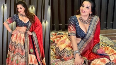 In Photos: Monalisa Goes Bold In Plunging Printed Lehenga Set