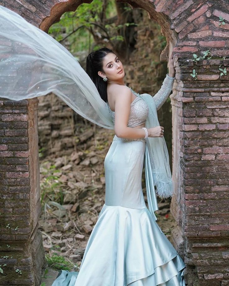 Isha Malviya gives princess vibes in mermaid inspired cadet blue fusion wear [Photos] 865456