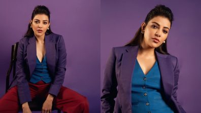 Kajal Aggarwal is a style maven in a Rs. 20,000 purple crepe blazer pant set