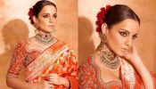 Kangana Ranaut looks fierce for Ravan Dahan in orange katan silk Banarasi saree, see photos