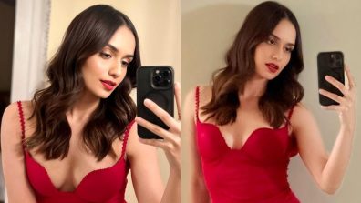 Manushi Chillar spices it up in red deep plunge neck bodycon dress, check out photos