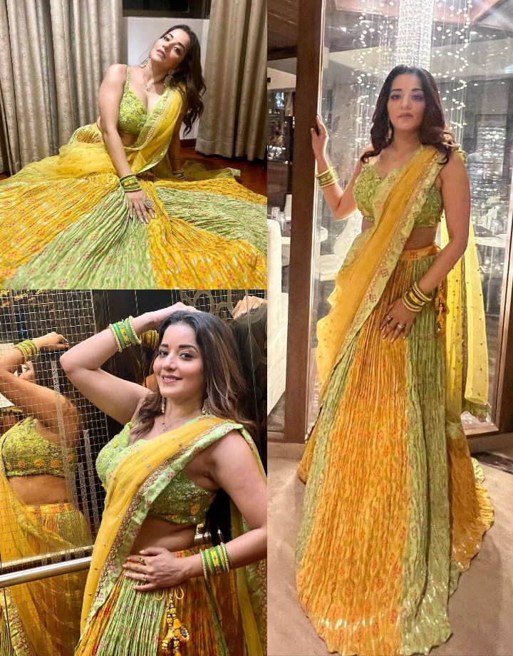 Monalisa's Radiates Charm In Yellow-Green Lehenga With Jhumkas, See Photos 861899