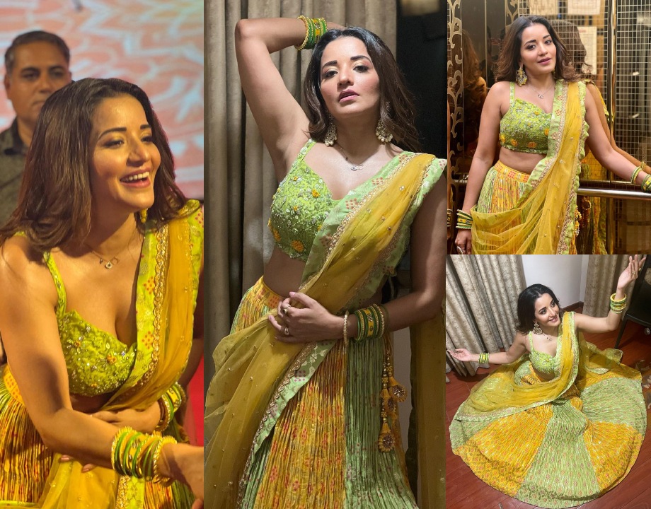 Monalisa's Radiates Charm In Yellow-Green Lehenga With Jhumkas, See Photos 861900