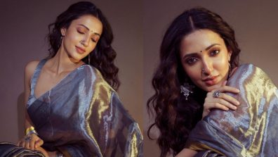 Neha Shetty Shines In Silver Metallic Saree  With Nude Lipstick, See Photos