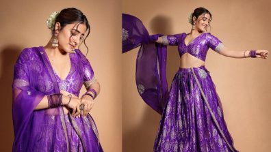 Nupur Sanon turns heads in Rs. 68,000 purple brocade jaal Banarasi lehenga set