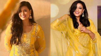 Panchami Fever! Shweta Tiwari shines in yellow mirror work sharara set [Photos]