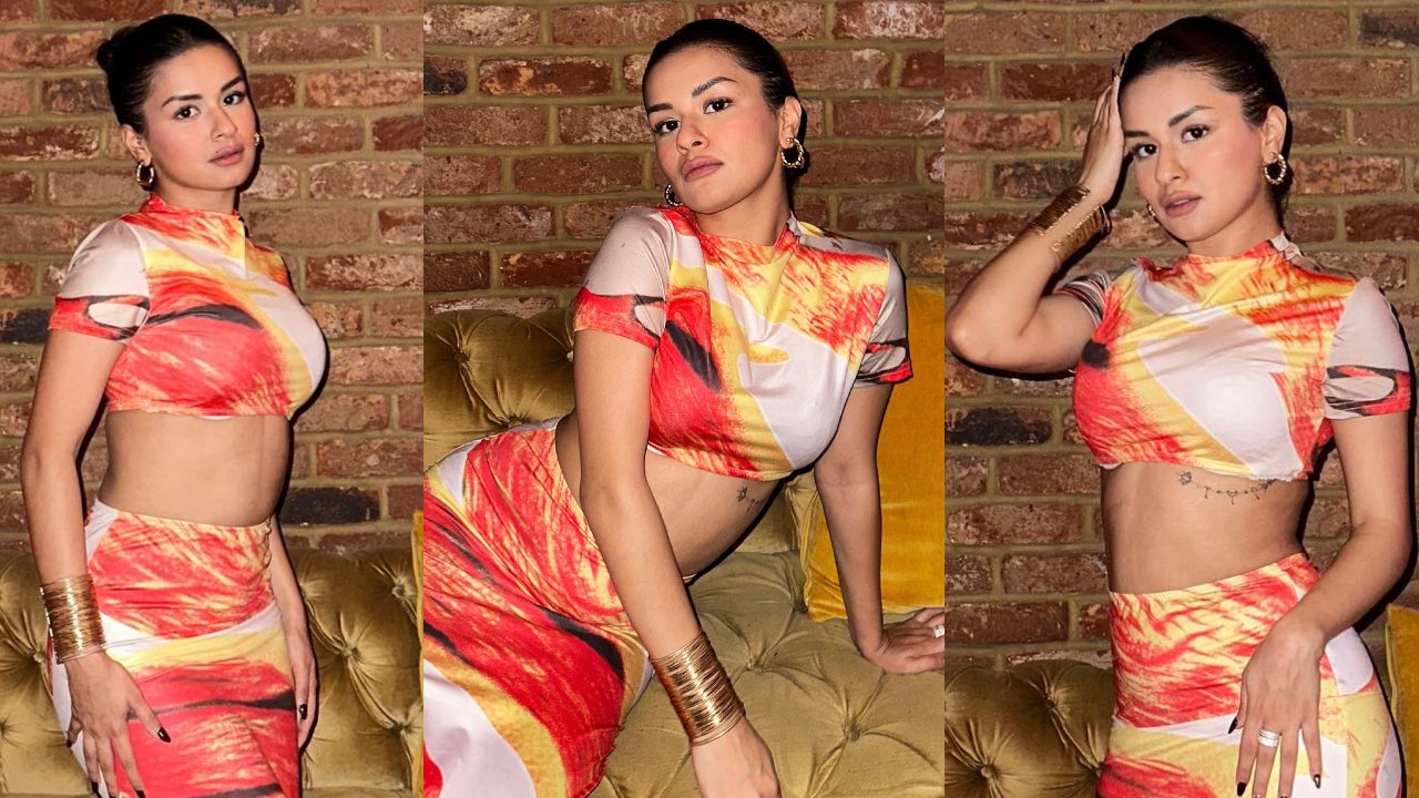 [Photos] Avneet Kaur explores London nights in abstract print co ord set 863250
