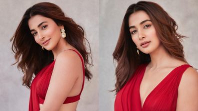 [Photos] Pooja Hegde Looks Drop Dead Gorgeous In Read Saree, Flaunts Midriff