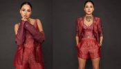 [Photos] Shehnaaz Gill adds royal glory in red brocade jumpsuit design by Tarun Tahiliani