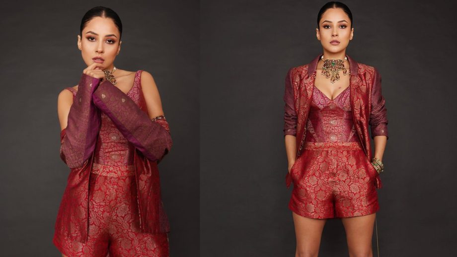 [Photos] Shehnaaz Gill adds royal glory in red brocade jumpsuit design by Tarun Tahiliani 860690