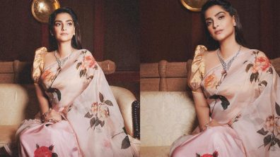[Photos] Sonam Kapoor Is Vision In Floral Organza Saree With Puffy Sleeves Blouse