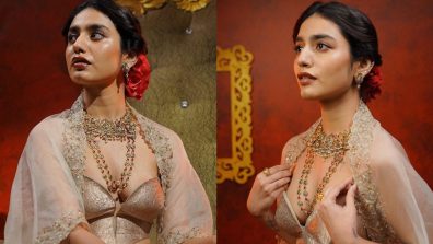 Priya Prakash Varrier’s contemporary lehenga choli design comes with a cape and corset blouse