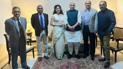 Proud moment! Defence Minister Rajnath Singh and other dignitaries from the Indian Air Force attend special screening of Tejas organized by the team at the Indian Airforce Auditorium!