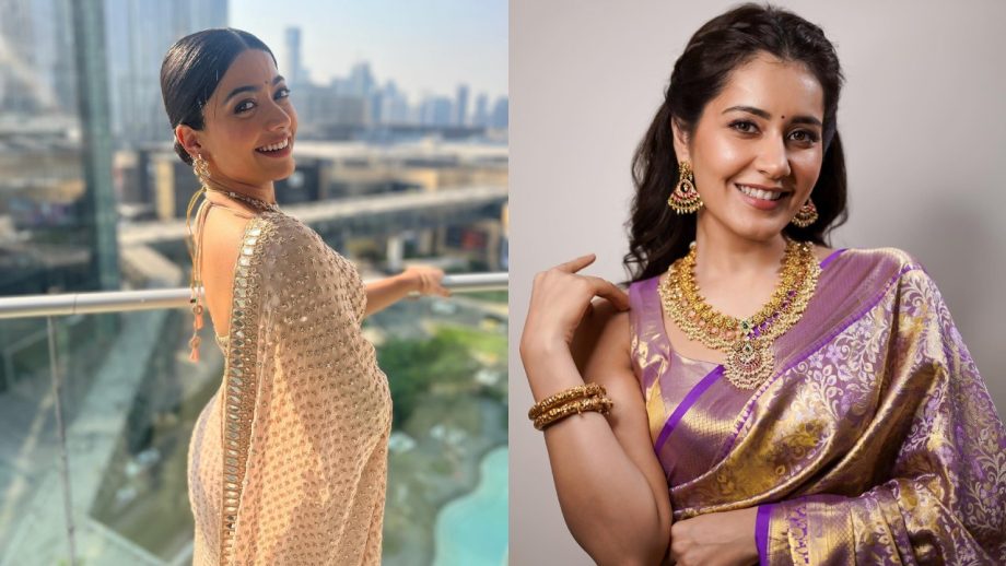 Rashmika Mandanna And Raashi Khanna Show Their Simplicity In Saree With Necklace Set 857718