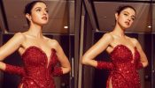 Ravishing in Red! Divya Khosla Kumar spices it up in glittery high-slit gown