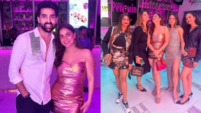 Shraddha Arya dazzles in an off-shoulder metallic one-piece outfit at Adhvik Mahajan’s birthday bash