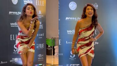 Shriya Saran Looks ‘Darling’ In One-shoulder Glittery Mini Dress With Bold Red Lipstick Shade [Photos]