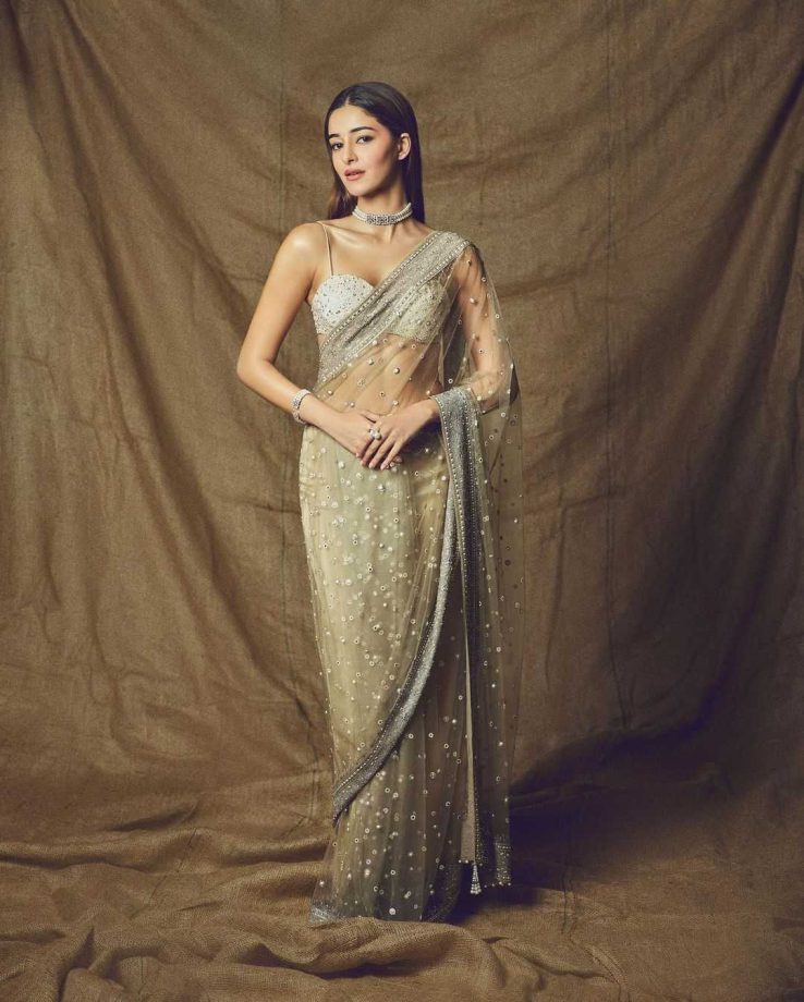 Stab Hearts Like Ananya Panday, Shanaya Kapoor And Suhana Khan In Party Wear Sarees 859988