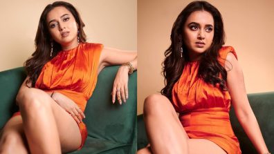 Tejasswi Prakash goes all ‘shine n sensuous’ in Rs. 24,500 orange playsuit [Photos]