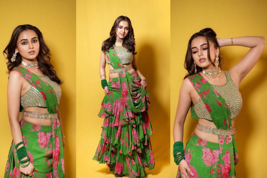 Tejasswi Prakash Stuns In Green Ruffle Saree, BF Karan Kundrra Loves It 864226