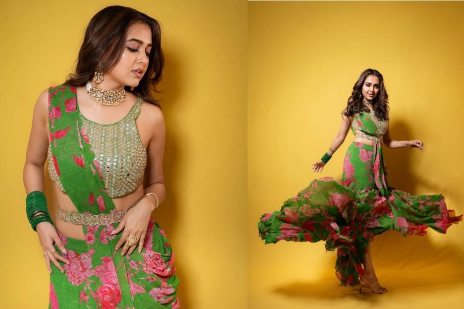 Tejasswi Prakash Stuns In Green Ruffle Saree, BF Karan Kundrra Loves It 864227