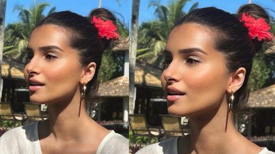 Tropical Fashion Goal: Tara Sutaria In Deep Neck White Kaftan Dress And Floral Bun [Photos]