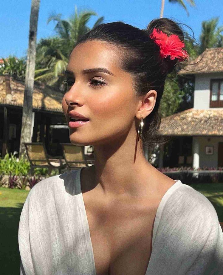 Tropical Fashion Goal: Tara Sutaria In Deep Neck White Kaftan Dress And Floral Bun [Photos] 857791