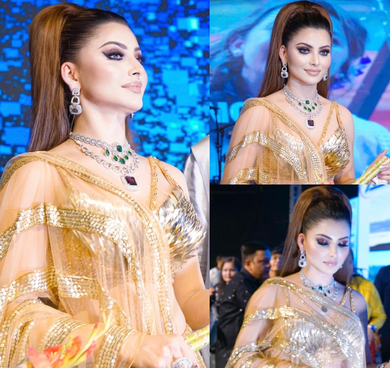 Urvashi Rautela Adds Sparkle To Her Golden Lehenga With Statement Diamond Necklace 864654