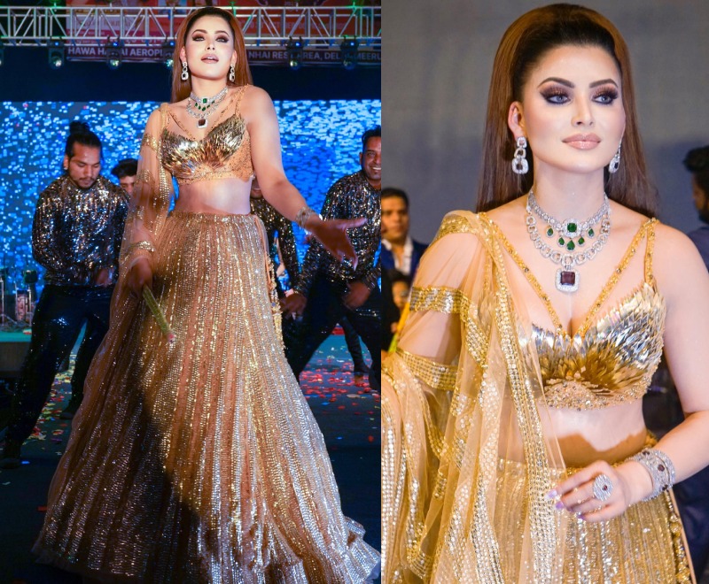 Urvashi Rautela Adds Sparkle To Her Golden Lehenga With Statement Diamond Necklace 864653