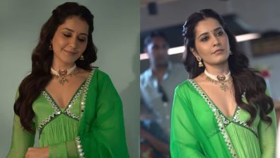 Watch: Raashi Khanna drops BTS moments from ‘Telusu Kada’ sets, blooms in parrot green ethnic salwar suit