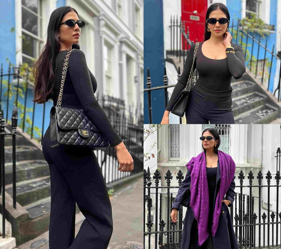 Why so hot? Malavika Mohanan prompts class in black co ord set and purple shawl [Photos] 860933