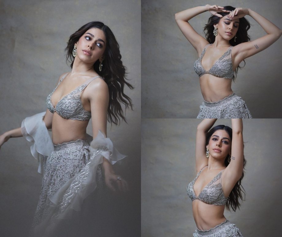 Alaya F looks divine in heavy embellished silver lehenga choli [Photos] 867875